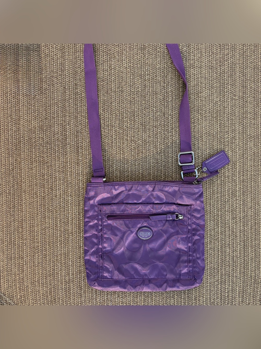 Coach Purple Signature Nylon Crossbody Bag & Patent Leather Card Case Set